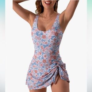 Eomenie One Piece Swimdress Swimsuits Tummy Control Orange Floral Print Medium